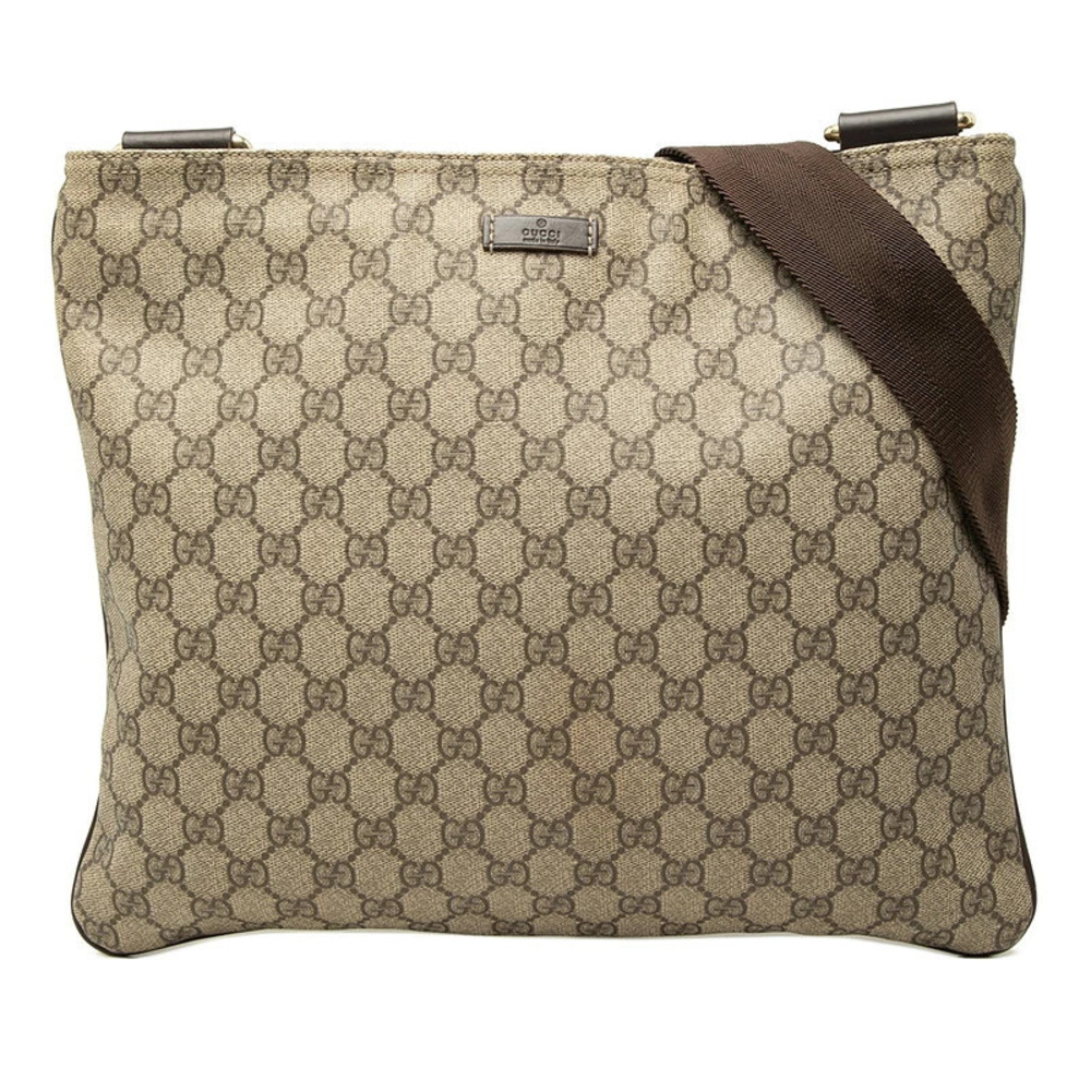 Gucci GG Supreme Crossbody Bag Canvas Leather Beige Brown